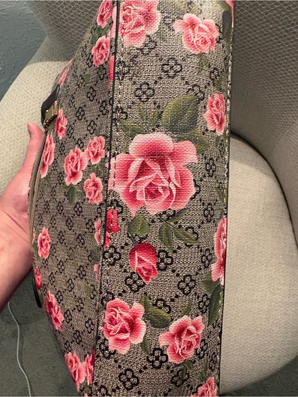 2 Floral Print Tote Bags in Pink and Brown leather - Picture 10 of 13